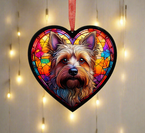 Cairn Terrier Stained Glass Effect Heart Suncatcher